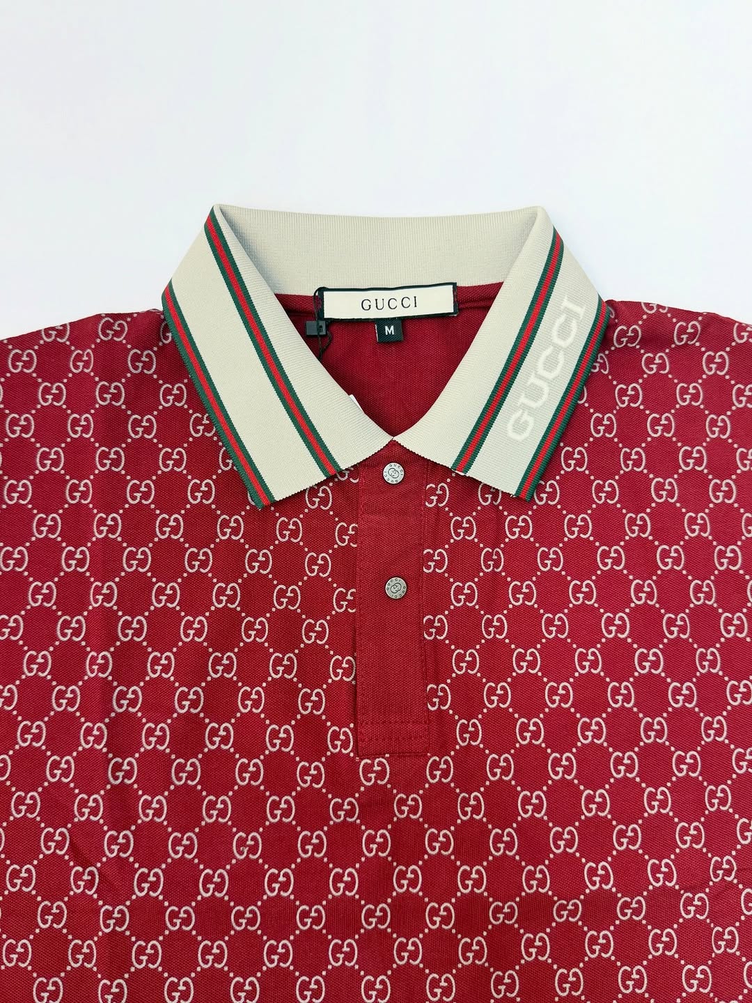 Gucci Red Monogrammed Cotton Polo Shirt