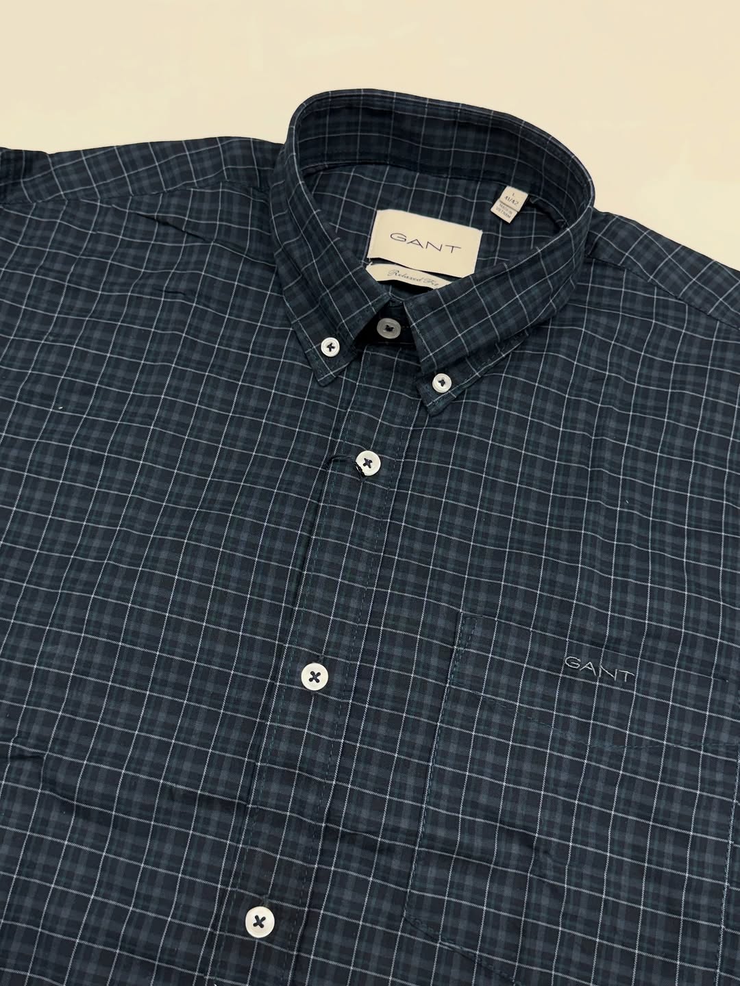 Men's Navy Blue Micro-Check Button-Down Cotton Shirt