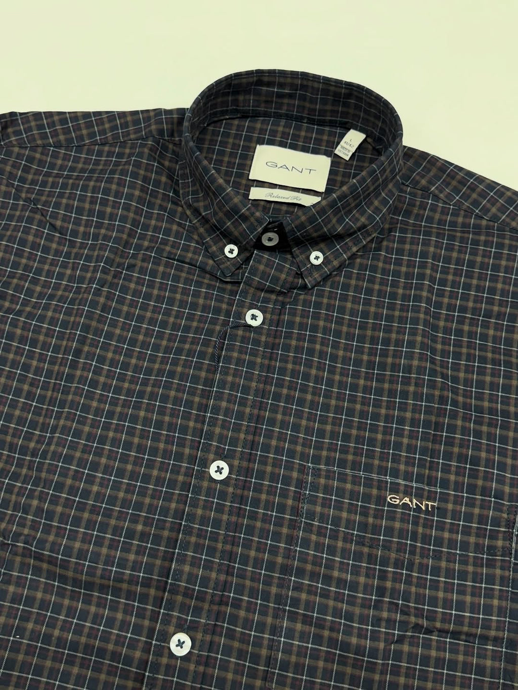 Men's Slim-Fit Checkered Casual Shirt - Navy & Brown