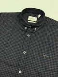 Men's Slim-Fit Checkered Casual Shirt - Navy & Brown
