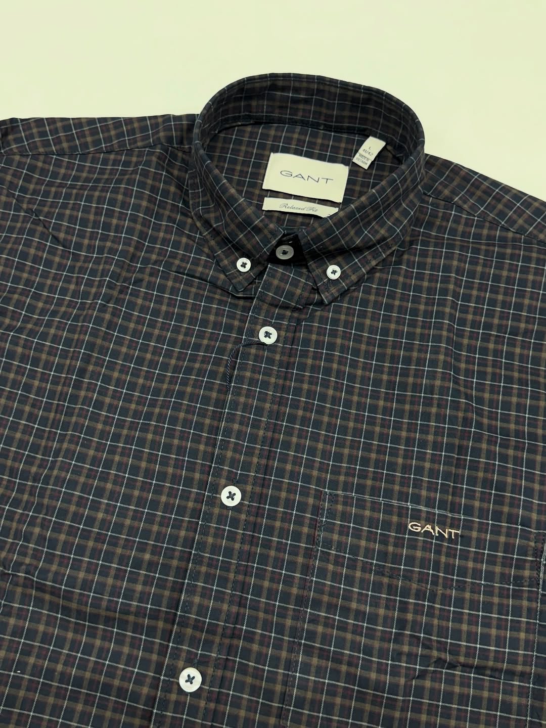 Men's Slim-Fit Checkered Casual Shirt - Navy & Brown