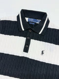 Men’s Signature Cable-Knit Striped Polo – Black & White