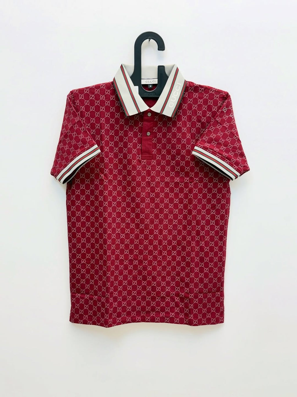 Gucci Red Monogrammed Cotton Polo Shirt