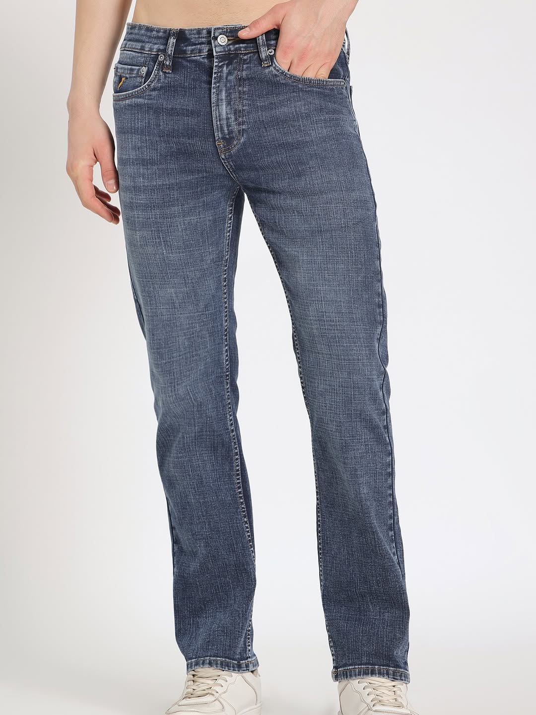 Men's Straight Fit Washed Indigo Denim Jeans