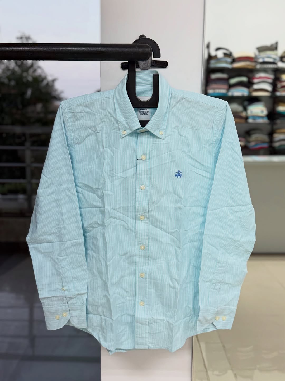 Brooks Brothers Regent Fit Fine Stripe Button-Down – Sky Blue